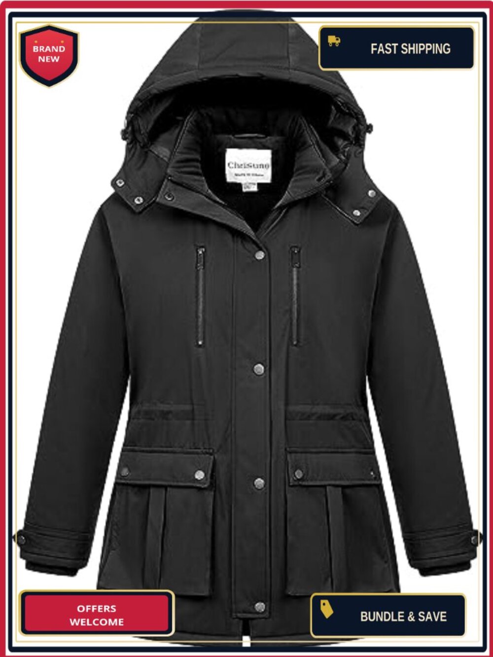 Plus Size Insulated Military Parka Jacket Waterproof Fleece Lined Detachable